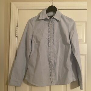 Lands End Women’s Light Blue Ruffle Blouse. NWOT. Long Sleeve. Button Up. Size 8
